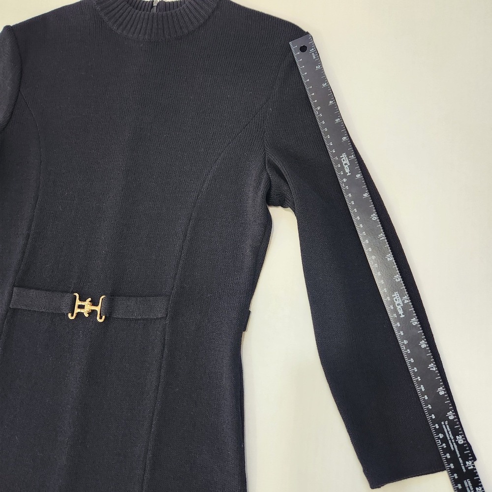 ST JOHN COLLECTION Black Santana Knit Mock Neck Belted Sheath Dress Size 8 - Picture 13 of 13